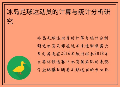 冰岛足球运动员的计算与统计分析研究